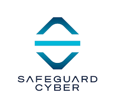 The logo of Safeguard Cyber, displayed at the HMG Seminar on Visionary Global Leadership, features a stylized shield design in shades of blue above the company name.