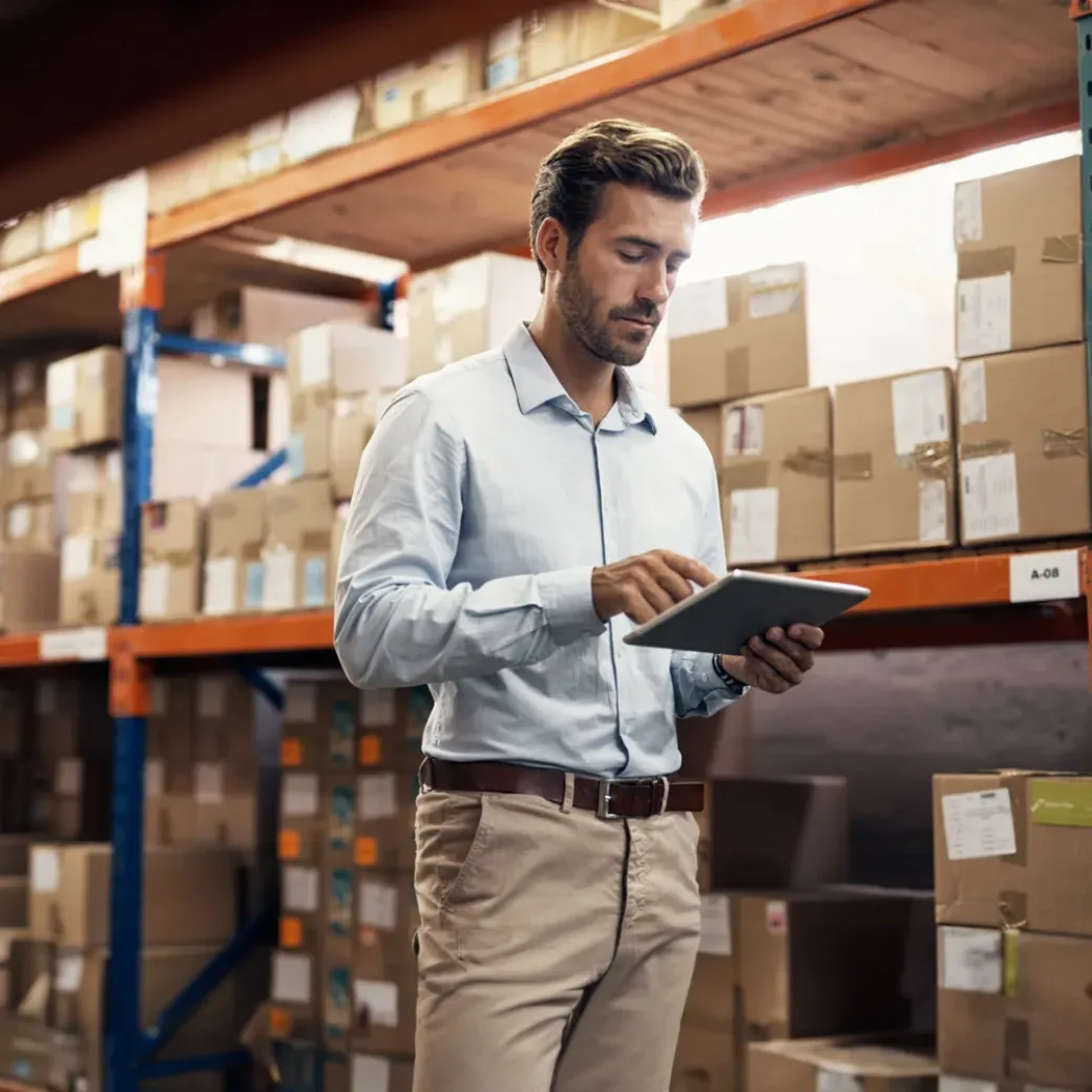 Shot of a young man using a digital tablet while working in a warehouse