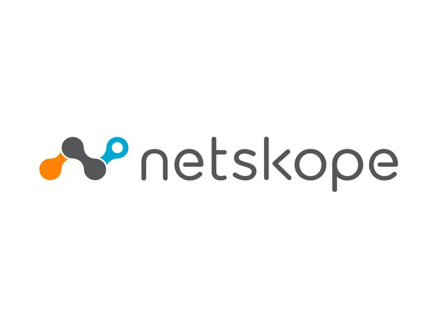 The Netskope logo, showcasing their visionary global leadership, features a stylized symbol with one orange and two black connected dots, complemented by the text "netskope" in sleek gray lowercase letters.