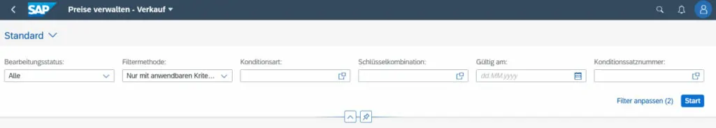 Selektionsmaske SAP Fiori App: Massenpreispflege
