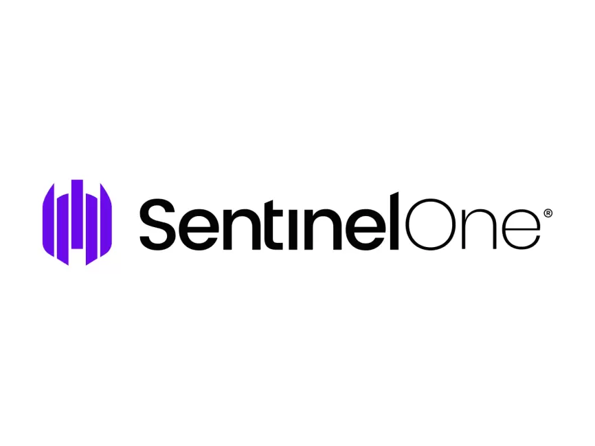 The SentinelOne logo features a purple shield icon on the left and the company name in bold black text on a white background, embodying its visionary global leadership in cybersecurity.