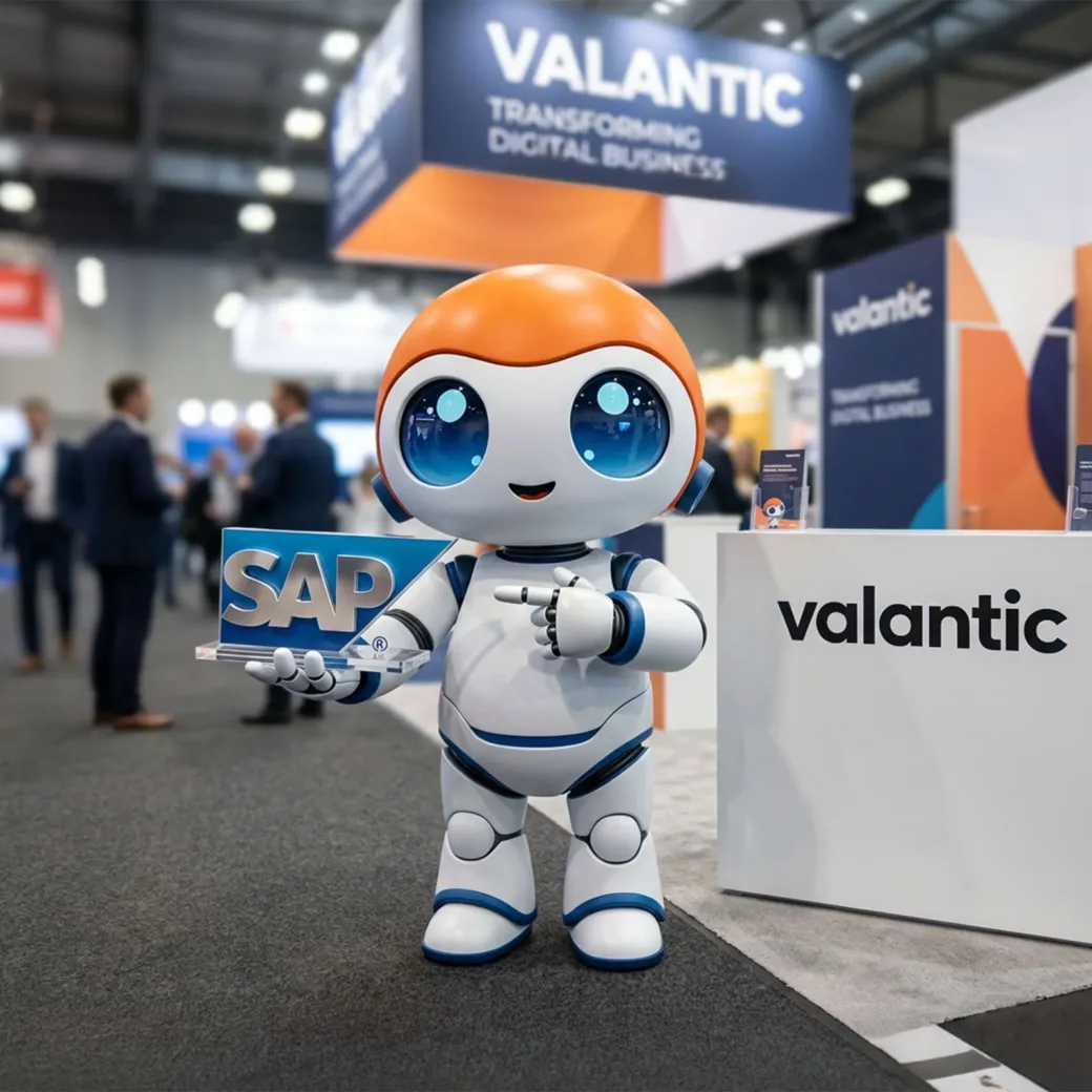 valantic KI-Bot vally am Stand von valantic bei der SAP Sapphire 2026 in Madrid. (KI-generiert)